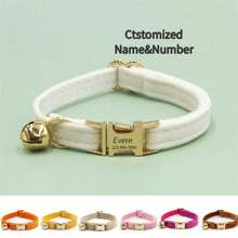 Customized: Luxury Velvet Sky Blue Personalized Cat Collar Bow Tie Leash Set, Customized Cat/Dog Name Tag, Comes With Golden Bell, Pet Engraved Gift - Multicolor - View 29