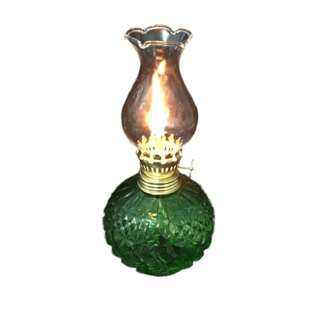 1 Ornament Vintage Glass Oil Lamp Green Exquisite Engraved Fuel-Burning Lamp Decoration Green(Excluding Kerosene) Best Gifts Rama Decoration,Home Decor ,Room Decor E-I-D