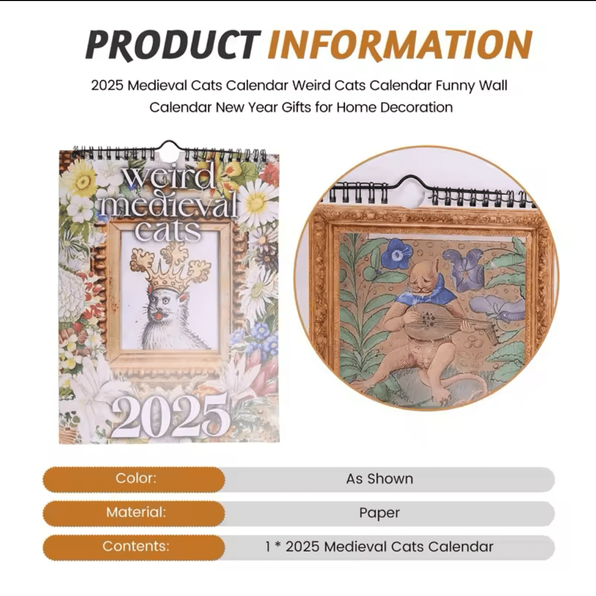 2025 Medieval Weird Cat Calendar - Hilarious And Quirky Feline Art For