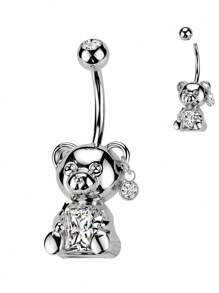 1 件可爱圣诞泰迪熊肚脐环，带合成方晶锆石 316L 不锈钢穿孔肚脐环，适合各种场合和日常佩戴的礼物 - 小熊 - 查看 9