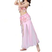 Women's Belly Dance Costume Set, Including Midriff-Baring Top, Bra, Hip Scarf And Slit Skirt, Suitable For Halloween - Multicolor - View 5