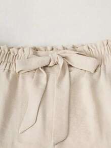 2pcs/set de las mujeres de color sólido V-cuello corto halter camiseta y pantalones de cintura elástica de pierna recta, tirantes espaguetis sin mangas delgado top y pantalones sueltos con cordones, traje de moda casual de vacaciones - Blanco - Ver 6