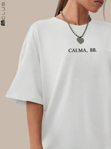 Women's Calm Baby Printed T-Shirt Cotton Tshirt Unisex Shirt - 白色 - 查看 2