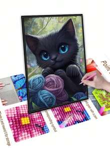 5D DIY Diamond Painting Mosaic, Playing Cat Pattern, Diamond Art Kit For Home Wall Decor, Great Gift For Friends On Christmas, Halloween, Thanksgiving