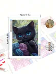 5D DIY Diamond Painting Mosaic, Playing Cat Pattern, Diamond Art Kit For Home Wall Decor, Great Gift For Friends On Christmas, Halloween, Thanksgiving