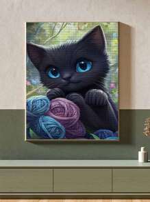 5D DIY Diamond Painting Mosaic, Playing Cat Pattern, Diamond Art Kit For Home Wall Decor, Great Gift For Friends On Christmas, Halloween, Thanksgiving