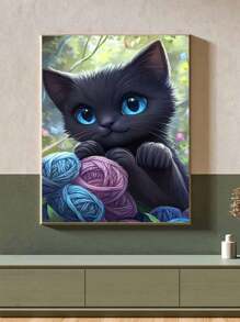 5D DIY Diamond Painting Mosaic, Playing Cat Pattern, Diamond Art Kit For Home Wall Decor, Great Gift For Friends On Christmas, Halloween, Thanksgiving