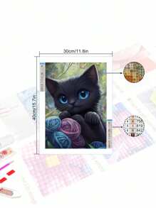 5D DIY Diamond Painting Mosaic, Playing Cat Pattern, Diamond Art Kit For Home Wall Decor, Great Gift For Friends On Christmas, Halloween, Thanksgiving