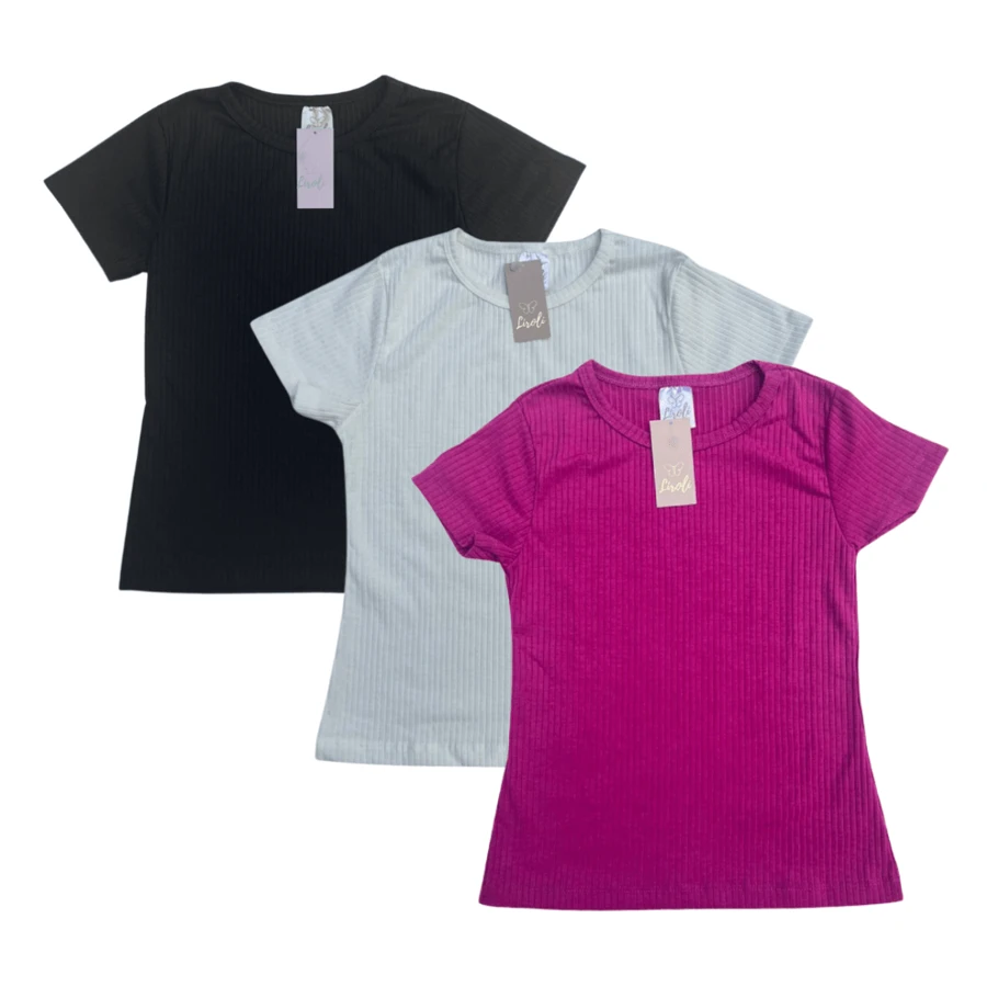 Kit 3 Ribbed Tank Tops For Women, Girls, Children, Youth, Size 10 To 16 - Đen và trắng - Xem 1