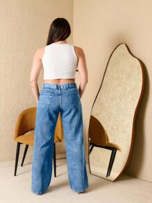 CALCA JEANS FEMININA WIDE LEG CINTURA ALTA 100% ALGODAO