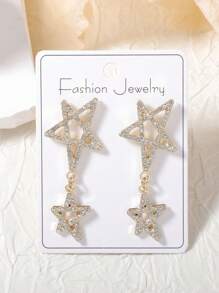 1 Cặp Hoa tai dài bằng hợp kim đính đá Rhinestone sang trọng và thời trang dành cho nữ - ngôi sao năm cánh - Xem 10