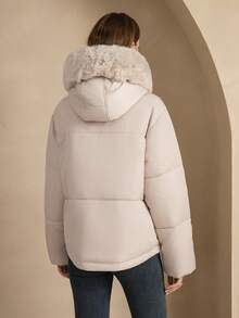 ZIAI High End Detachable Large Fur Collar Hooded Women's Winter Short Padded Coat - Apricot - View 3