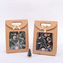 5pcs Flip Cover Paper Gift Bags With Bowknot Handles, Assorted Sizes - Brown - View 4