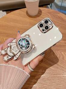 电镀闪光太空宇航员熊挂绳手机壳兼容 Iphone 16 Pro Max/15 Pro/14/13/13 Pro、IPhone 15/14 Pro Max 硅胶防震保护套，软壳兼容 Iphone XS、11 女士 - 白色 - 查看 4