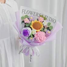 1 Bouquet Handmade Crochet Mixed Rose Flower Bouquet, Gift For Valentine's Day, Spring Festival, Birthday, Holiday, To Friends, Valentine's Day, Gift - Multicolor - View 6