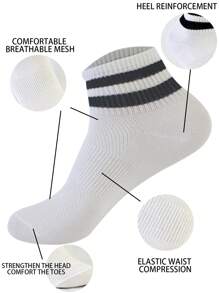 6 双女式运动短袜，网眼透气，短筒户外跑步袜，经典条纹，适合日常穿着，休闲百搭，舒适透气 - 彩色 - 查看 2