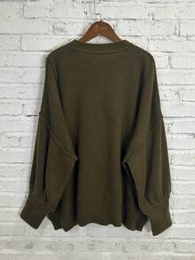 Damen Weihnachts Oversized Pullover mit Stehkragen und Drop Shoulder - Kaffeebraun - Übersicht 2