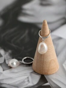 1 Pair 925 Sterling Silver Earrings With Natural Baroque Pearl, Simple & Versatile Freshwater Pearl Earrings Suitable For Daily Wear For Women - Silver - View 1