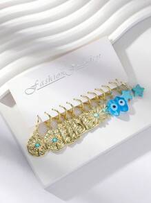 12 件简约个性化硬币、眼睛、雏菊花、绿松石、星形吊坠耳环套装，金属首饰配件，适合日常佩戴和派对，是送给女性和女孩的绝佳礼物 - 金屬耳圈套裝 - 查看 7