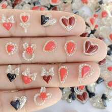 20/50 件迷你蝴蝶结和心形系列贴纸、DIY 婚礼剪贴簿、美甲、耳环、发饰、珠宝、树脂工艺品用品 - 彩色 - 查看 2