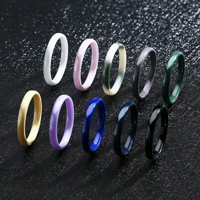 3mm Women's Stackable Glossy Ceramic Wedding Band, Black White Green Pink Lavender Ring For Her, Hypoallergenic, US Size 5-12