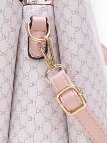 All-Over Printed Pink Handbag, Large-Capacity Square Bag With Leaf Pendant, Mother's Day Gift For Mom, Full-Print Fashion Shoulder Bag, Multifunctional Leaf Faux Pearl Pendant Handbag, Eye-Catching Work Bags For Women, Best Mother's Day Gifts Ever , Mum Gifts - Pink - View 10