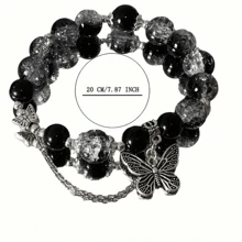 Women Bracelet Imitation Opal Butterfly Pendant Elastic Bead Chain Bracelet Lady Birthday Gift Exquisite Wrist Bracelet Jewelry