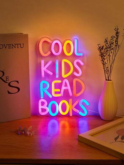Chi-Buy Cool Kids Read Books LED Neon Sign Wall Hanging Home Decor Lamp Letter Night Light USB Powered Party Decoration Signs For Study Bedroom Living Room