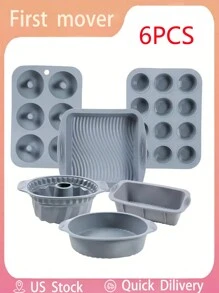 6pcs/Set Silicone Baking Tools Kit, Non-Stick Baking Trays, Cake, Bread, Muffin, Toast, Mousse Molds - Suitable For Christmas, Halloween, Easter, Kitchen Baking Tools