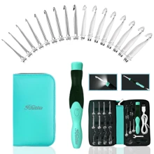 17 Sizes Lighted Crochet Hooks Set 2.5mm~14.0mm, Rechargeable Crochet Hook With Interchangeable Crochet Head - Green - View 2
