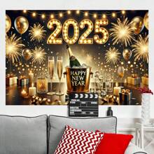 1 Striscione per Festa di Capodanno 2025, con design di Champagne e Fuochi d'Artificio, Nero e Oro, Perfetto per Decorazioni di Capodanno, Servizio Fotografico di Capodanno, Adatto per Camera da Letto, Stanza, Decorazione Esterna, Dimensioni Varie 82,7*59,1/59,1*39,4/39,4*29,5 Pollici
