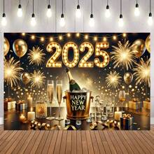 1 Striscione per Festa di Capodanno 2025, con design di Champagne e Fuochi d'Artificio, Nero e Oro, Perfetto per Decorazioni di Capodanno, Servizio Fotografico di Capodanno, Adatto per Camera da Letto, Stanza, Decorazione Esterna, Dimensioni Varie 82,7*59,1/59,1*39,4/39,4*29,5 Pollici