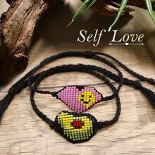 Bộ 2 chiếc/bộ vòng tay nữ, phong cách Bohemian cổ điển, vòng tay trái tim thủ công 7 sợi, mặt cười, vòng tay dây bện chữ, đồ cặp đôi, quà tặng ngày lễ tình nhân, quà tặng năm mới cho cô ấy/anh ấy, bao gồm thẻ quà tặng - Nhiều màu - Xem 2