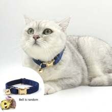 Customized: Luxury Velvet Sky Blue Personalized Cat Collar Bow Tie Leash Set, Customized Cat/Dog Name Tag, Comes With Golden Bell, Pet Engraved Gift - Multicolor - View 19