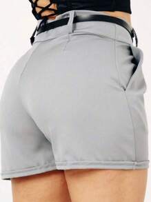 Kit 2 Black And Gray Women's Tailored Shorts With Synthetic Leather Belt - 彩色 - 查看 4