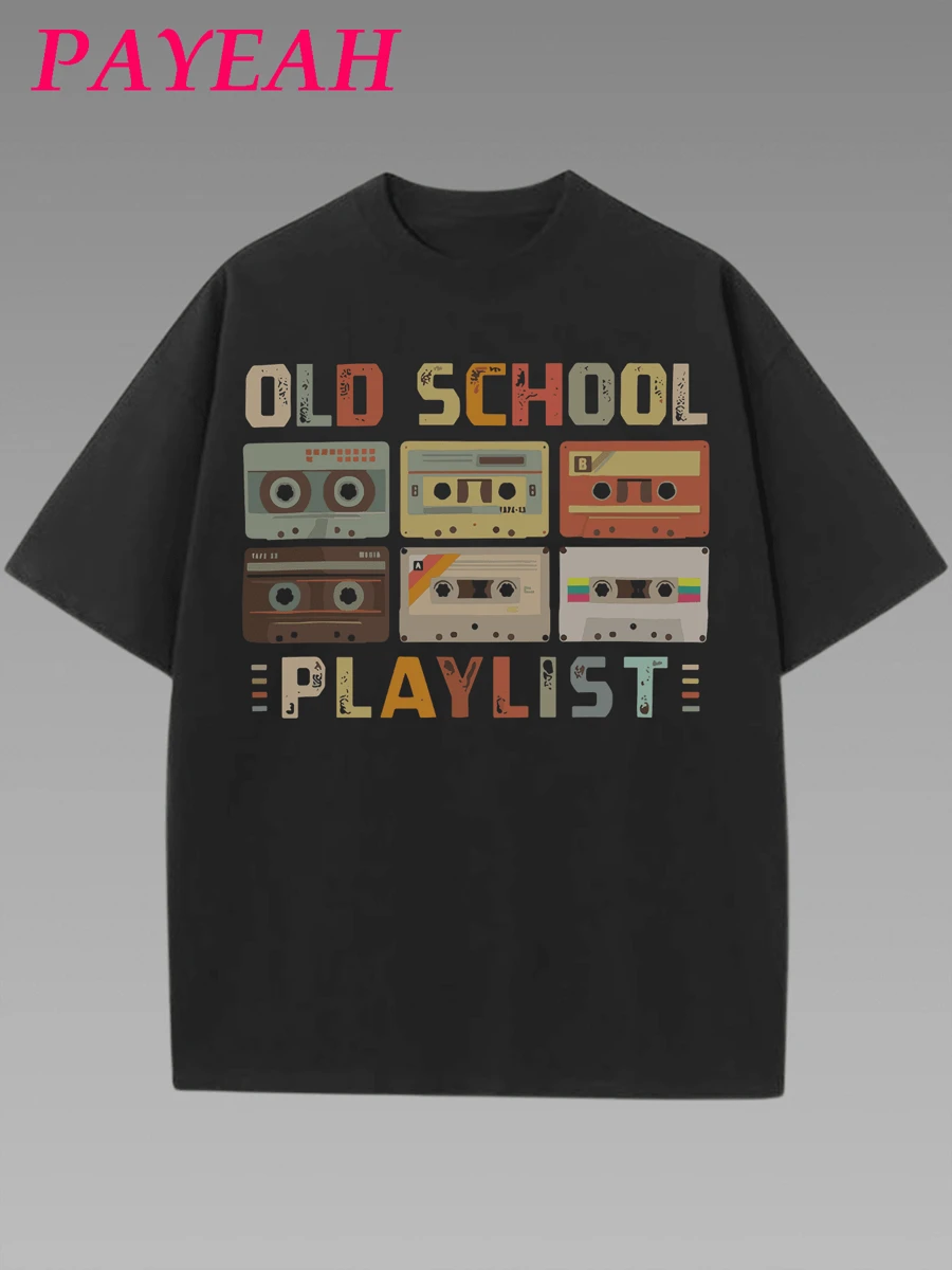 Womens Cassette Tape Music 80s Retro Old School Playlist T-Shirt 1 Pcs 220g Heavy Cotton T Shirt - Black - View 1