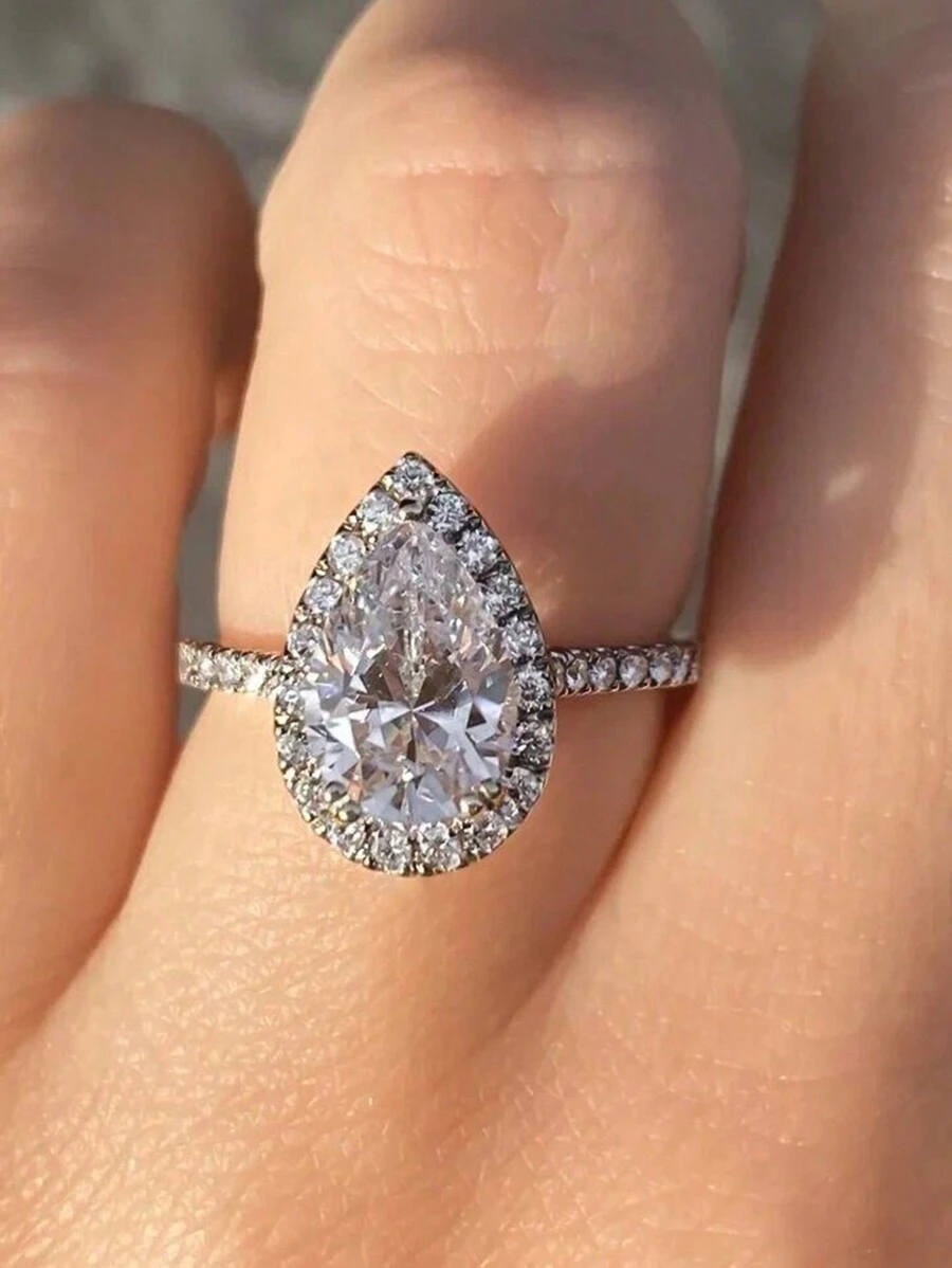 1 pieza Anillo con forma de lágrima clásico de plata de ley 925, regalo de pareja para el Día de San Valentín, Navidad, cumpleaños, elegante anillo colgante, regalo para mujeres