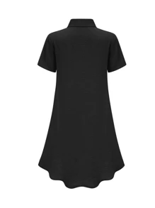 Women's Minimalist Casual Spring & Summer Solid Color Button Short Sleeve Shirt Collar Midi Dress
