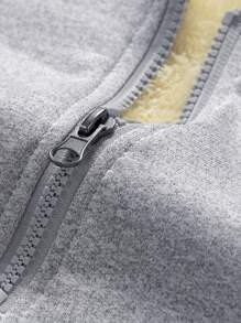 Moletom Masculino Casual com Capuz e Zíper Parcial, Forrado em Fleece, Grosso, Outono/Inverno