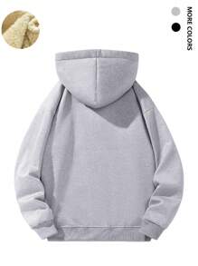 Moletom Masculino Casual com Capuz e Zíper Parcial, Forrado em Fleece, Grosso, Outono/Inverno