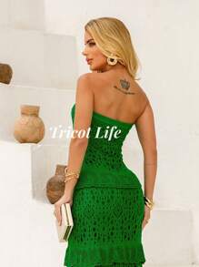 Long Strapless Dress Knit Ruffles New Year's Eve Christmas Lined Knit Civil Wedding Elegant Party Women's Dress White - 綠旗 - 查看 6