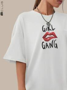 Women's T-Shirt Girl Gang Streetwear Printed Blogger Tshirt Cotton Unisex Shirt - trắng - Xem 2
