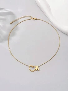 LIEBEIRIS 1 件 18K 镀金简约心形和 26 个字母不锈钢项链，适合女性日常佩戴和情人节礼物 - 金黃色 - 查看 5