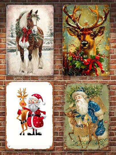 Vintage Aluminum Metal Sign Plaque - 8x12 Inch Festive Holiday Horse With Snowy Mane, Christmas Wall Art For Outdoor, Porch, Garage, Home, Cafe, Bar, Club, Farm, Garden Decor, Multipurpose Wall Hanging Tin Sign, Festive Gift