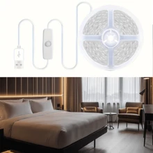 Striscia luminosa a LED con pulsante monocromatico da 5V, luce bianca calda 3000K / luce bianca fredda 6000K opzionale, interfaccia USB per un facile collegamento all'alimentazione, lampadine uniformemente luminose, colori brillanti, adatta per camere da letto, retroilluminazione TV, basi per vino, armadi e altre decorazioni di illuminazione.