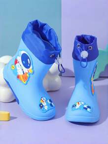 TEEOEC 2024 新款儿童中筒雨靴，加厚保暖防滑防水卡通橡胶雨靴，抽绳闭合防水高端雨鞋，适合男孩和女孩、小学生