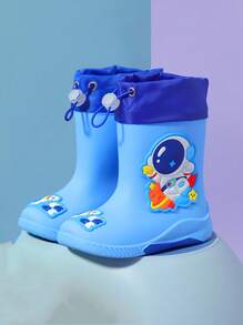 TEEOEC 2024 新款儿童中筒雨靴，加厚保暖防滑防水卡通橡胶雨靴，抽绳闭合防水高端雨鞋，适合男孩和女孩、小学生