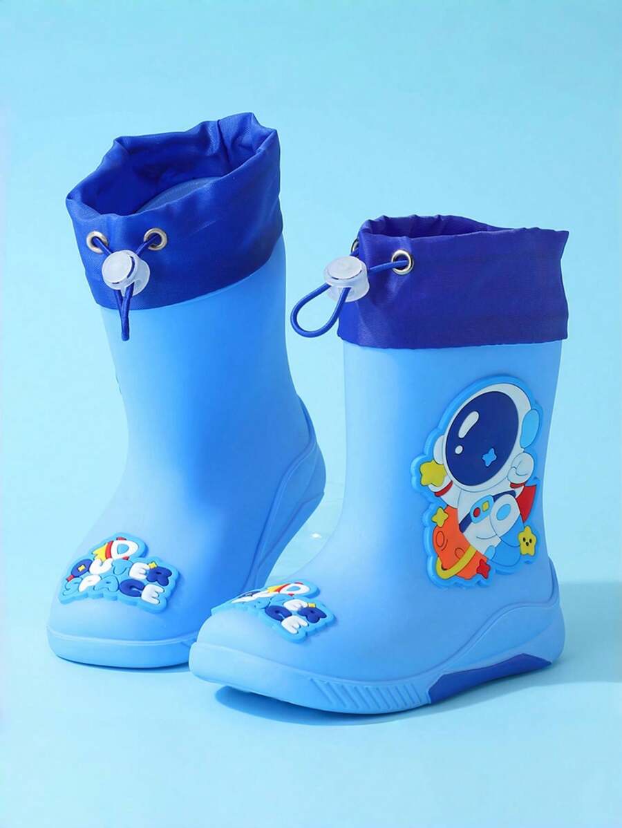 TEEOEC 2024 新款儿童中筒雨靴，加厚保暖防滑防水卡通橡胶雨靴，抽绳闭合防水高端雨鞋，适合男孩和女孩、小学生