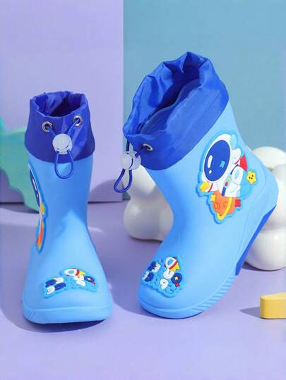 TEEOEC 2024 New Kids Mid-Calf Rain Boots, Thick Warm Anti-Slip Waterproof Cartoon Rubber Rainboots, Drawstring Closure No Water Entry High-End Rain Shoes For Boys & Girls, Elementary School Students