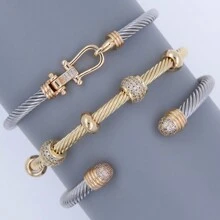 Brazalete ajustable de acero inoxidable con diseño bicolor en oro y plata, unisex, adecuado para uso diario, estilo punk/gótico, mejor regalo para festividades, joyería